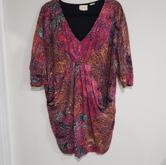 Anthropologie Edme & Esyllte Draped Front V Neck Multicolor Dress Size Small - Picture 3 of 14